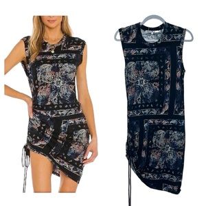 Pam & Gela Dress Tie Dye Sleeveless Ruched in Black Base Print Size Small